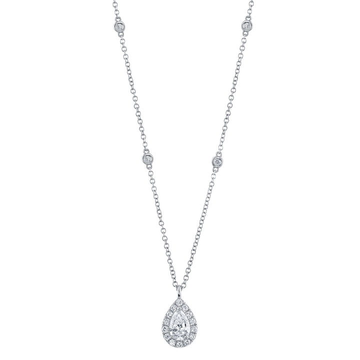 Shy Creation 14K White Gold 0.61 TCW Diamond Pear Pendant & Station Necklace SC22009024