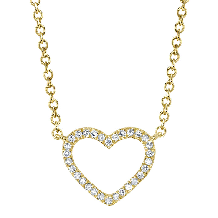 Shy Creation 0.06Ct 14K Yellow Gold Diamond Open Heart Necklace SC22009121