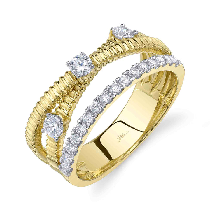 Shy Creation 0.50Ct 14K Yellow Gold Diamond Ribbed Bridge Ring SC22009724RD