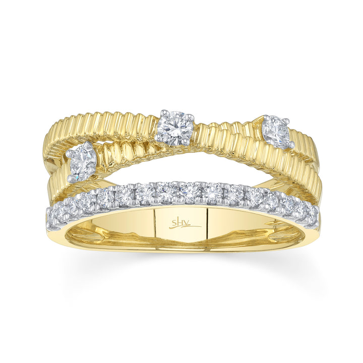 Shy Creation 0.50Ct 14K Yellow Gold Diamond Ribbed Bridge Ring SC22009724RD