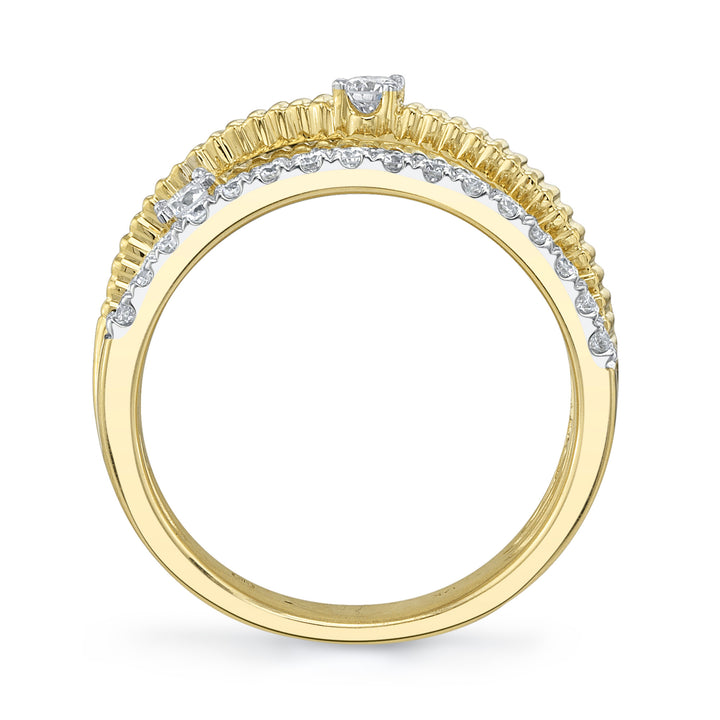 Shy Creation 0.50Ct 14K Yellow Gold Diamond Ribbed Bridge Ring SC22009724RD