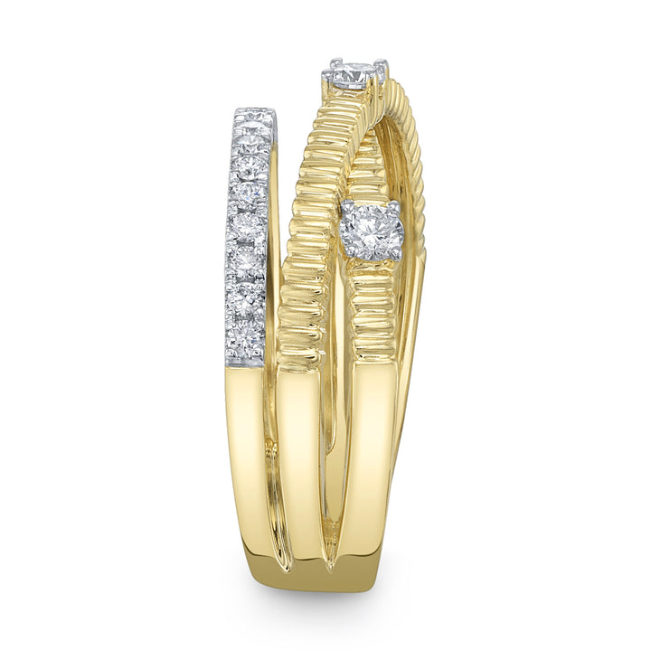 Shy Creation 0.50Ct 14K Yellow Gold Diamond Ribbed Bridge Ring SC22009724RD