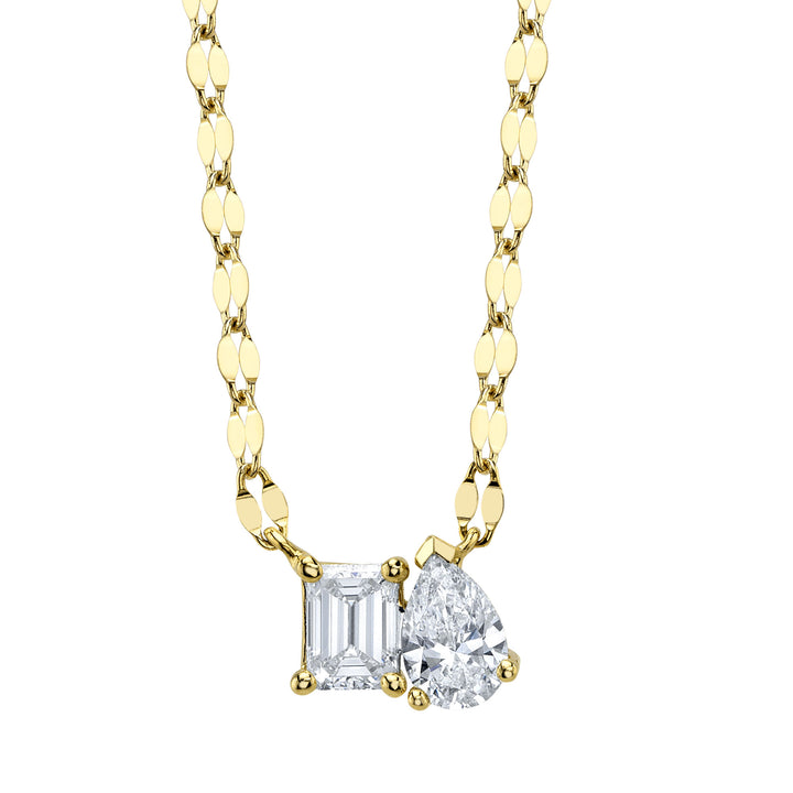 Shy Creation 0.42Ct 14K Yellow Gold Diamond Emerald Pear Sparkle Chain Necklace SC22010354