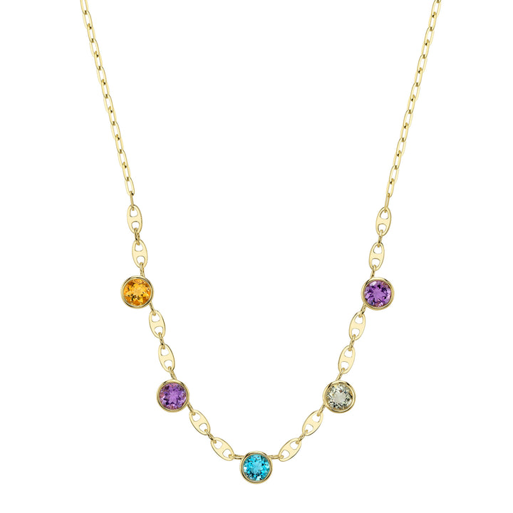 Shy Creation 6.87Ct 14K Yellow Gold Multi-Color Paper Clip Link Necklace SC36214930