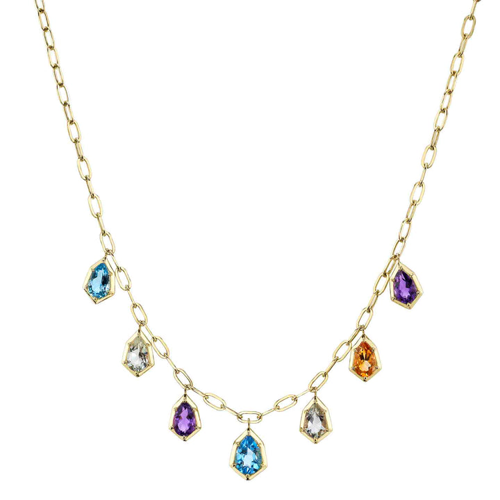 Shy Creation 6.18Ct 14K Yellow Gold Multi-Color Paper Clip Link Necklace SC36214936
