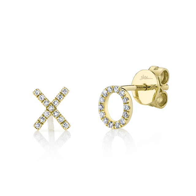Shy Creation 0.09 ct Diamond "XO" Stud Earrings in 14K Yellow Gold