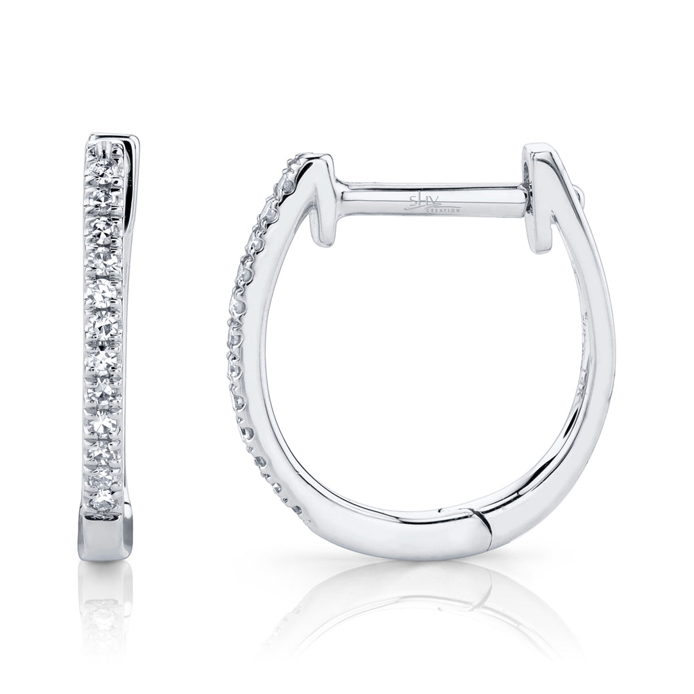 Shy Creation 0.08 Ct 14K White Gold Diamond Huggie Earring SC55001597