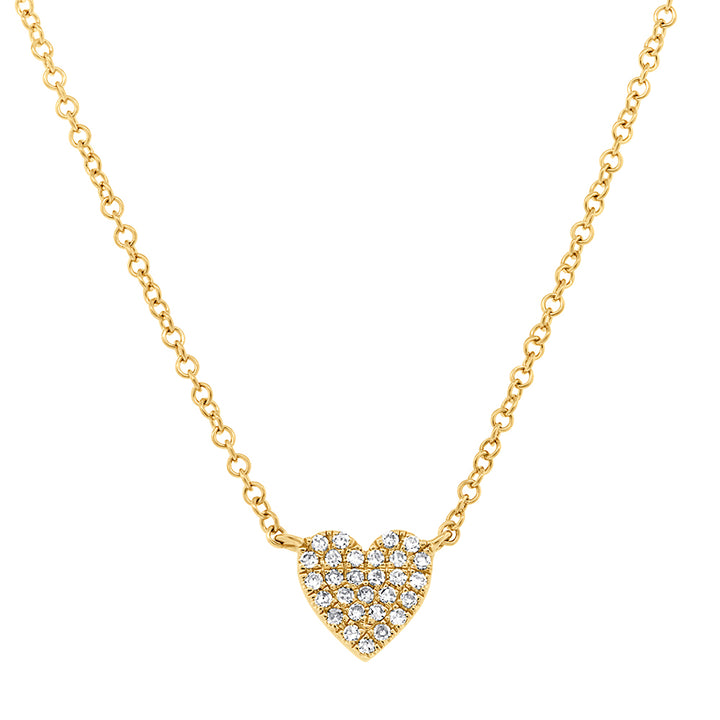 Shy Creation 0.09Ct 14K Yellow Gold Diamond Pave Heart Necklace SC55002133
