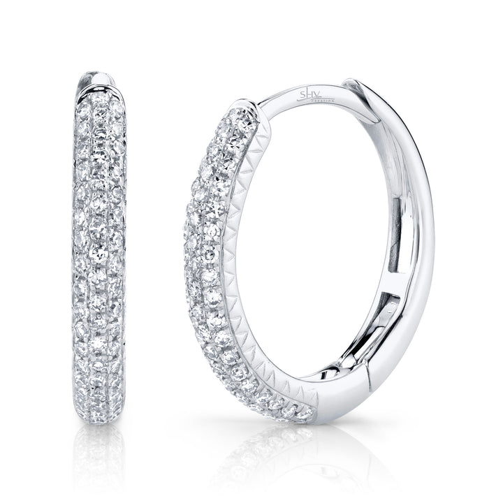 Shy Creation 0.21Ct 14K White Gold Diamond Pave Hoop Earring SC55004581