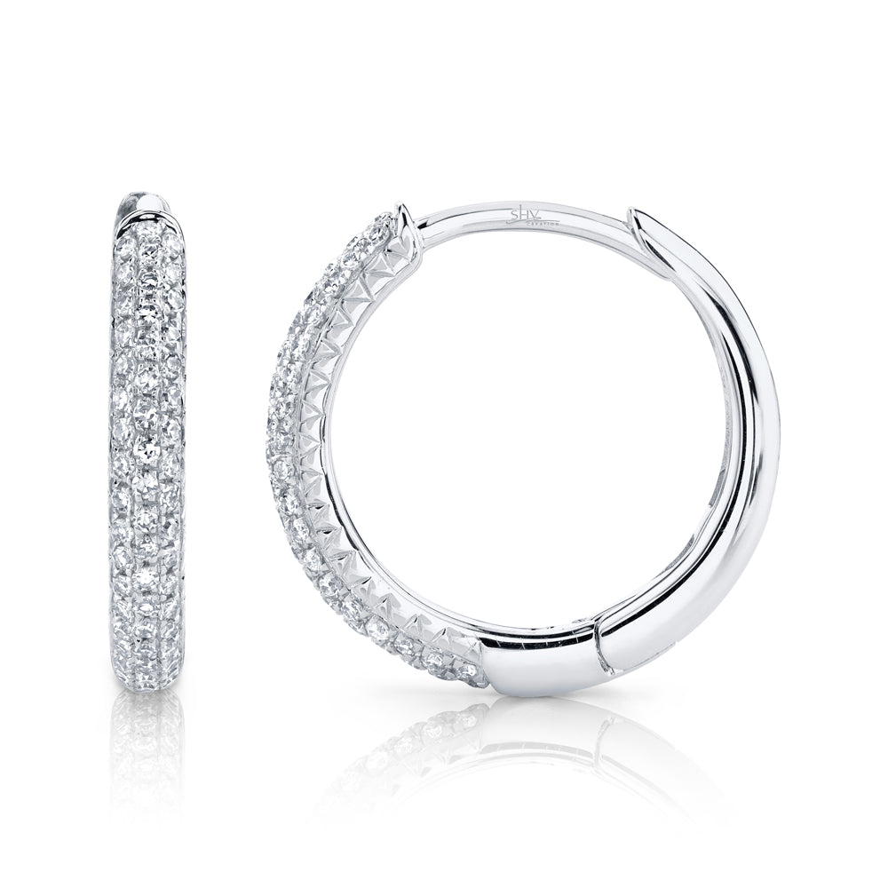 Shy Creation 0.21Ct 14K White Gold Diamond Pave Hoop Earring SC55004581