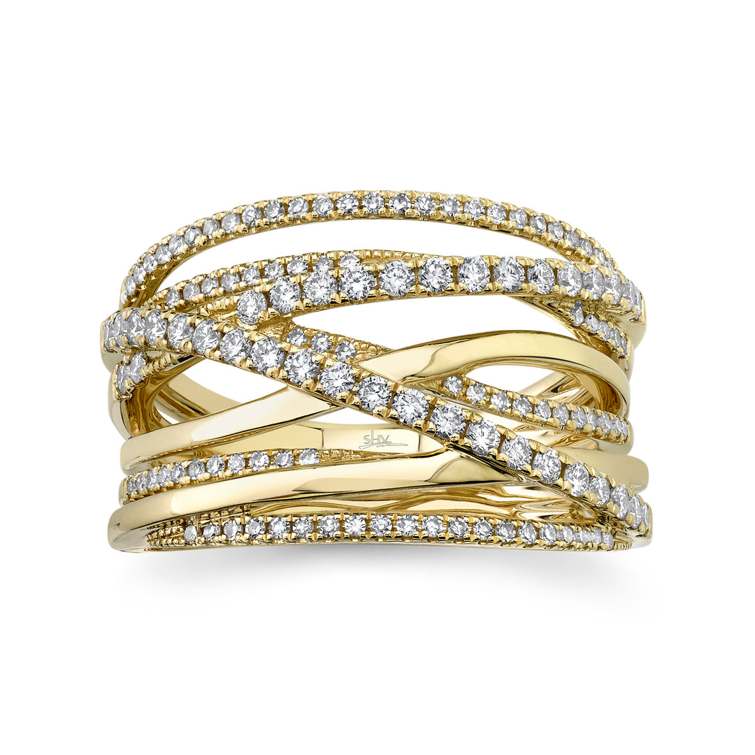 Shy Creation 0.62Ct 14K Yellow Gold Diamond Bridge Ring SC55005591