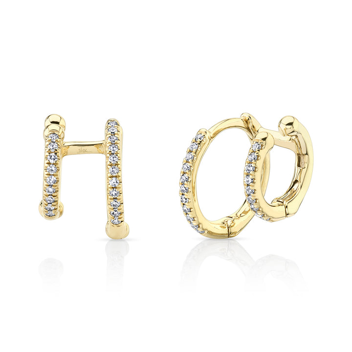 Shy Creation 0.12Ct 14K Yellow Gold Diamond Double Huggie Earring SC55005961V2
