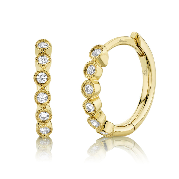 Shy Creation 0.11Ct 14K Yellow Gold Diamond Huggie Earring SC55006356