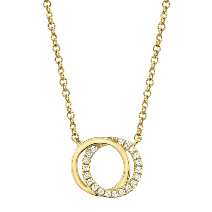 Shy Creation 0.07Ct 14K Yellow Gold Diamond Love Knot Circle Necklace SC55009638