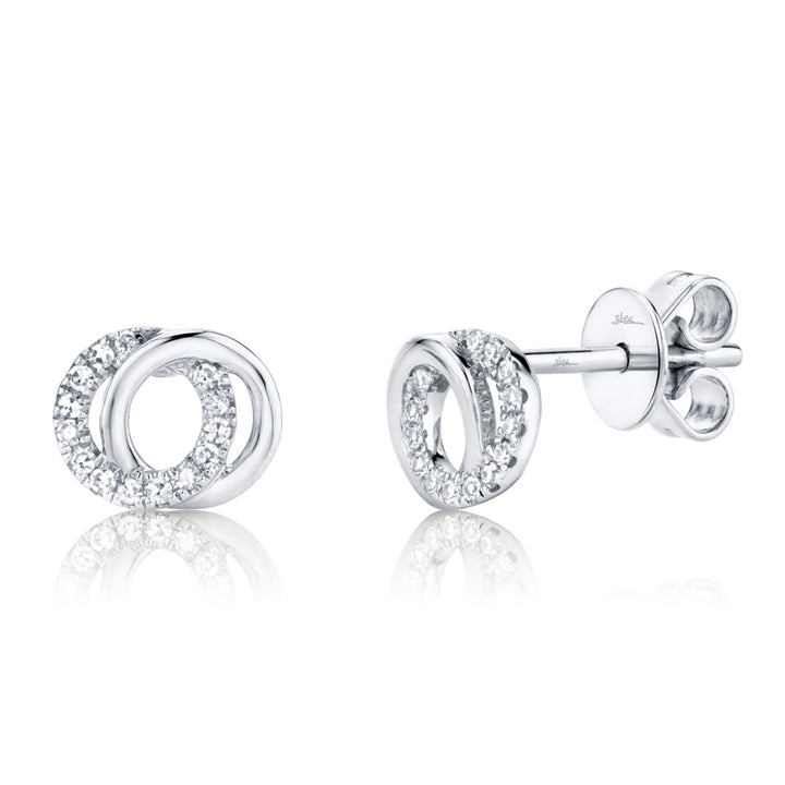 Shy Creation 0.09Ct 14K White Gold Diamond Love Knot Circle Stud Earring SC55009821