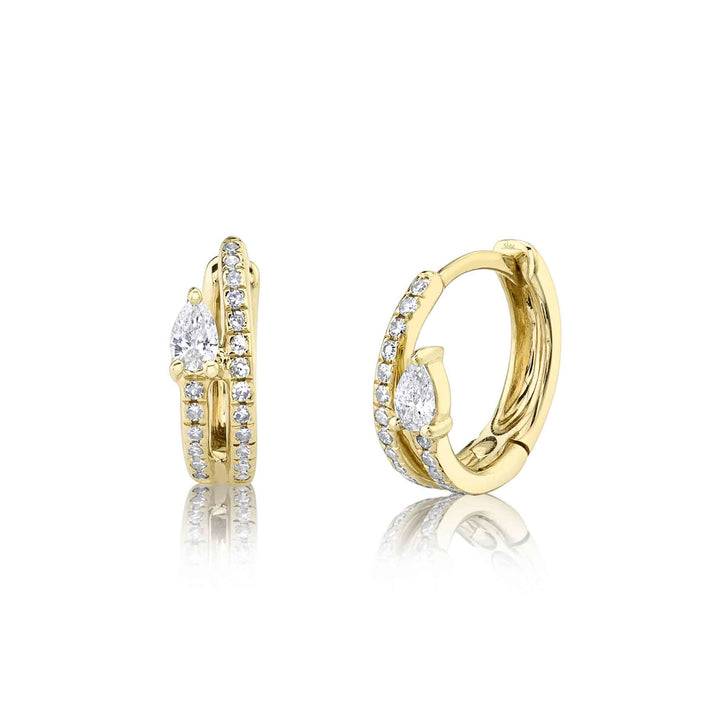 Shy Creation 0.19Ct 14K Yellow Gold Diamond Pear Huggie Earring SC55012143