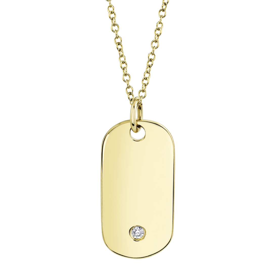 Ct 14K Yellow Gold Diamond Bezel Dog Tag Necklace