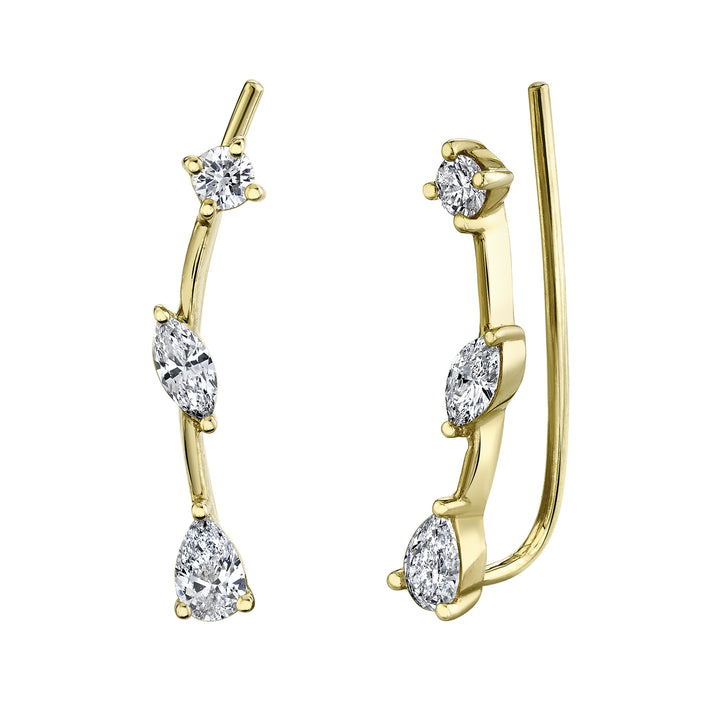 Shy Creation 14K Yellow Gold 0.41 TCW Diamond Trio Ear Crawler Earrings SC55020470