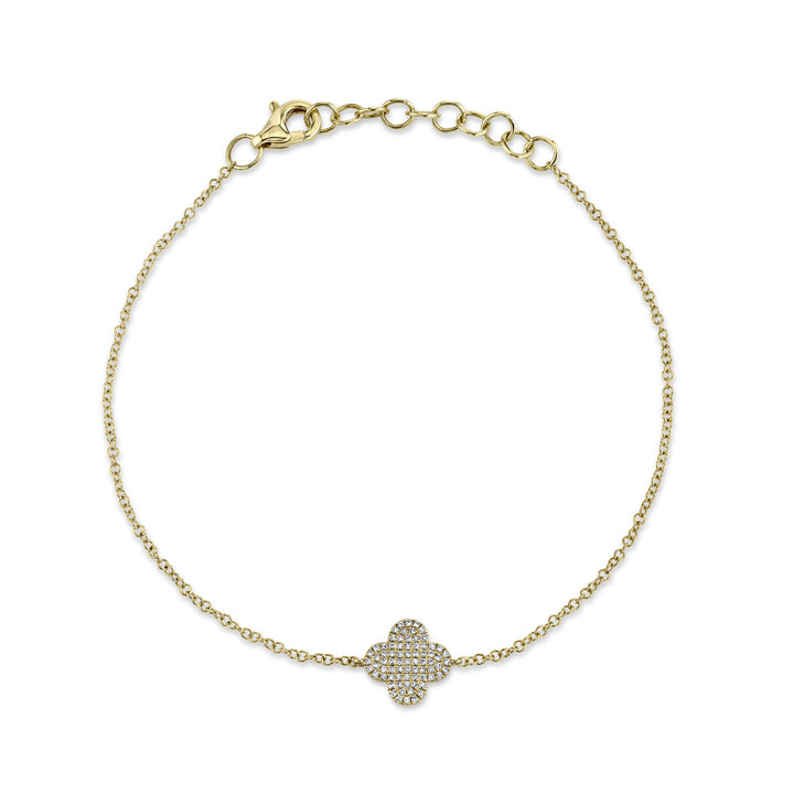 Shy Creation 0.16 ct Diamond Pavé Clover Bracelet in 14K Yellow Gold — SC55020614