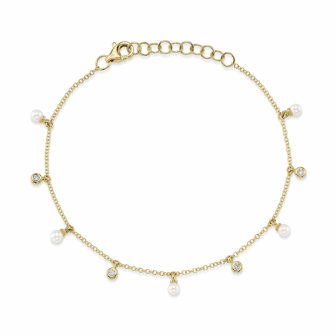 Shy Creation 14K Yellow Gold 0.04 TCW Diamond & Cultured Pearl Bracelet SC55021029BCZ10