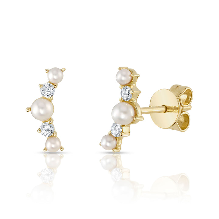 Shy Creation 14K Cultured Pearl and Diamond Stud Earrings SC55023349