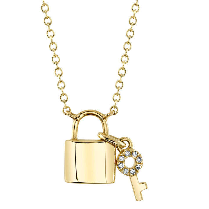 Shy Creation 0.02 ct Diamond Lock & Key Necklace in 14K Yellow Gold — SC55024796