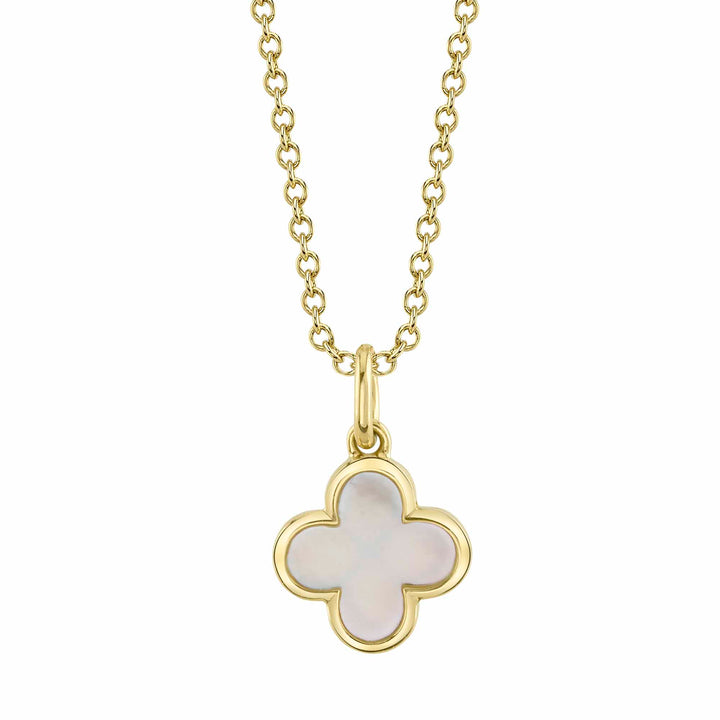 Shy Creation 0.33Ct 14K Yellow Gold Mother Of Pearl Clover Necklace SC55025600V2