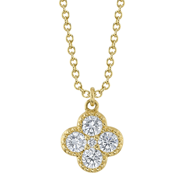 Shy Creation 0.33Ct 14K Yellow Gold Diamond Clover Necklace SC55025668