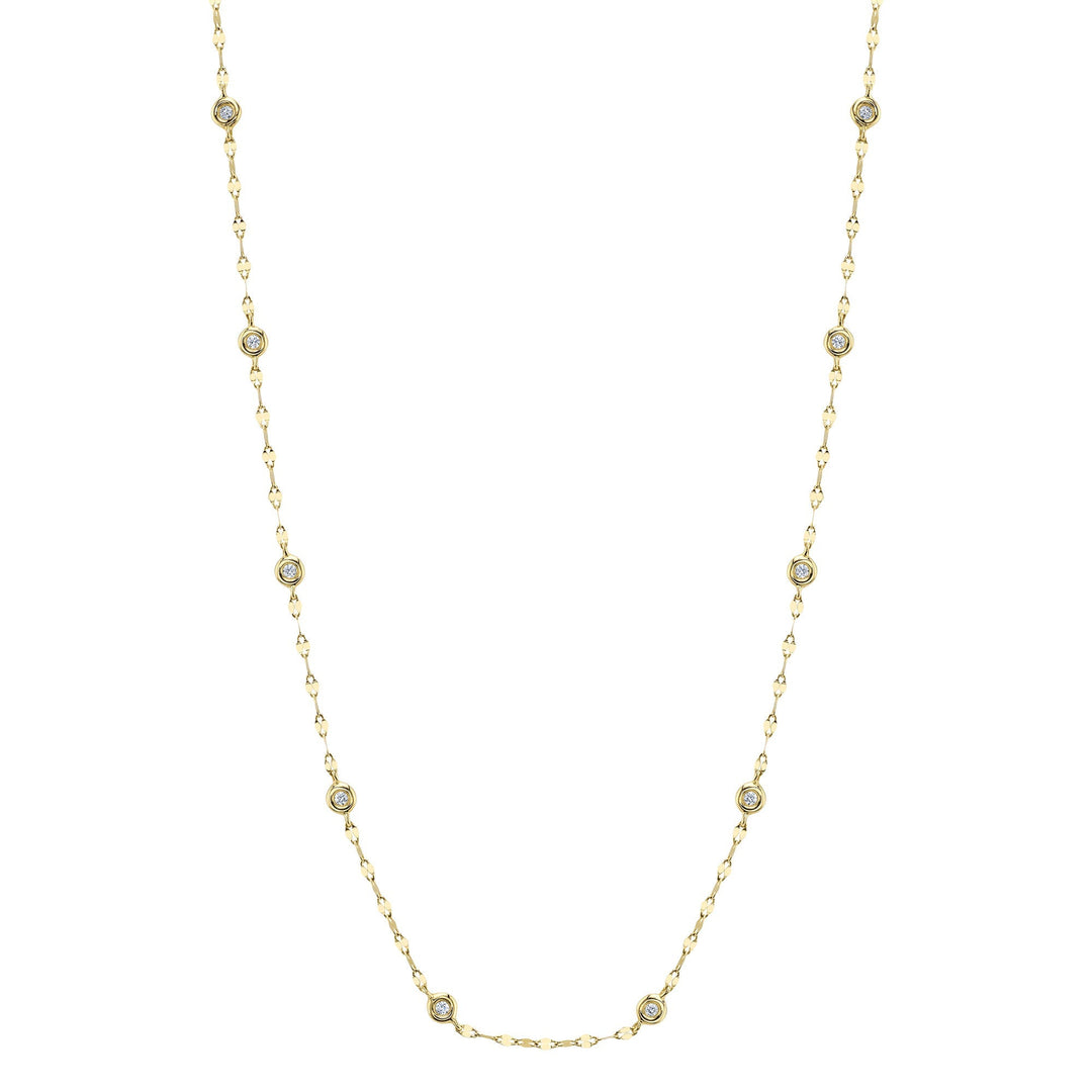 Shy Creation 0.20 ct 18" Bezel-Set Diamond Station Sparkle Necklace in 14K Yellow Gold — SC55025783