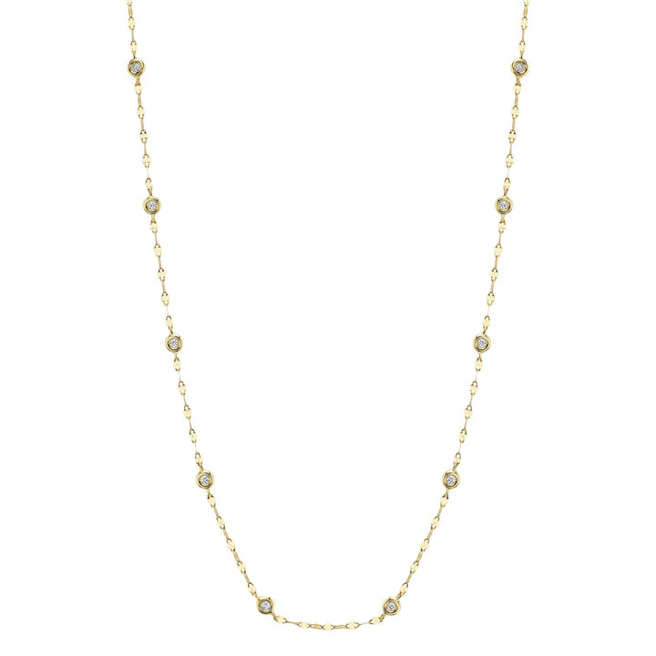 Shy Creation 0.20 ct 18" Bezel-Set Diamond Station Sparkle Necklace in 14K Yellow Gold — SC55025783