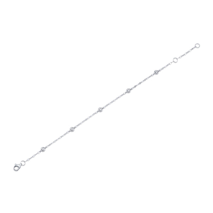 Shy Creation 0.10 TCW 14K White Gold 7" Diamonds By The Yard Sparkle Chain Bracelet SC55025786