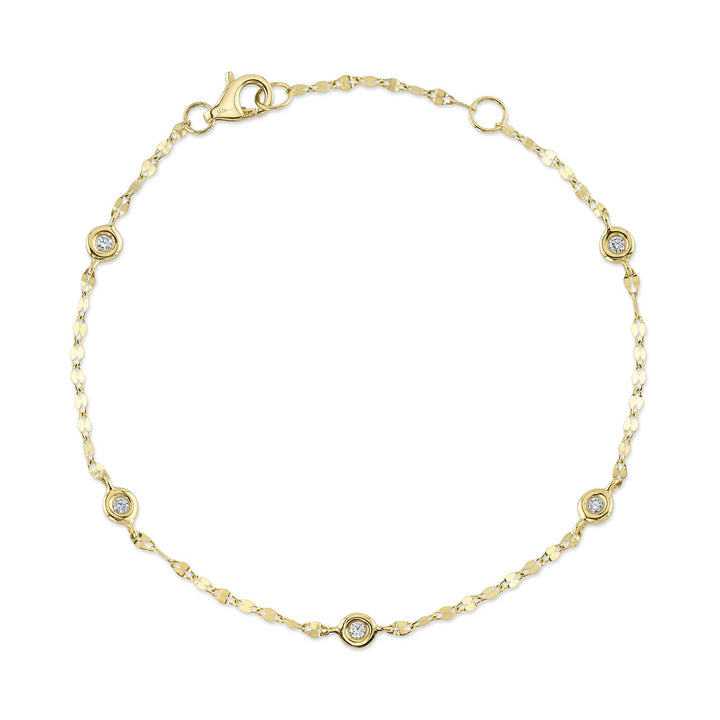 0.10 ct 7" Bezel-Set Diamond Station Sparkle Bracelet in 14K Yellow Gold