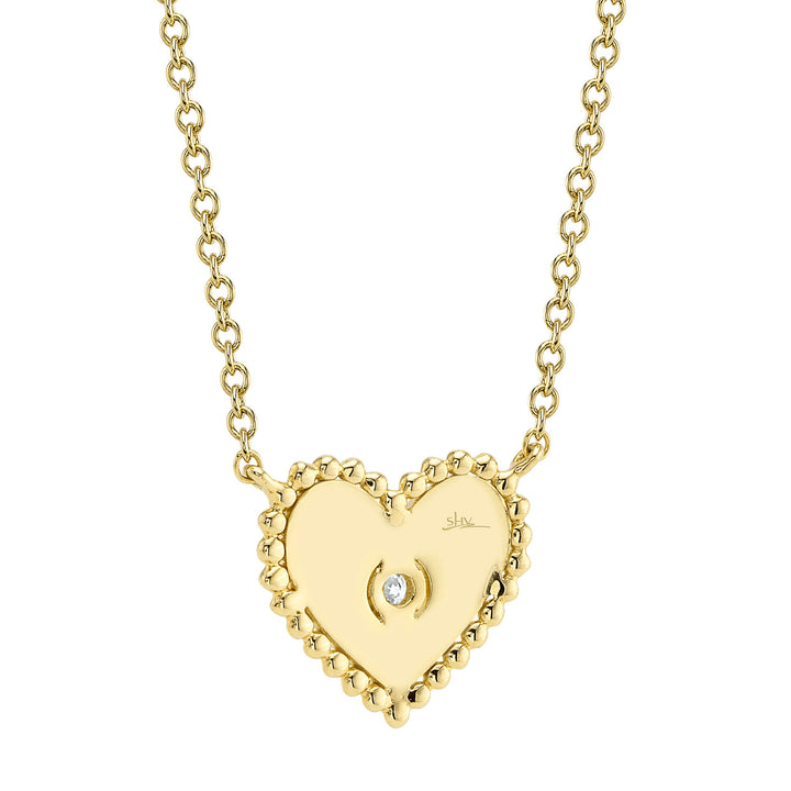 Shy Creation 0.02Ct 14K Yellow Gold Diamond Bezel Ribbed Heart Necklace SC55026096