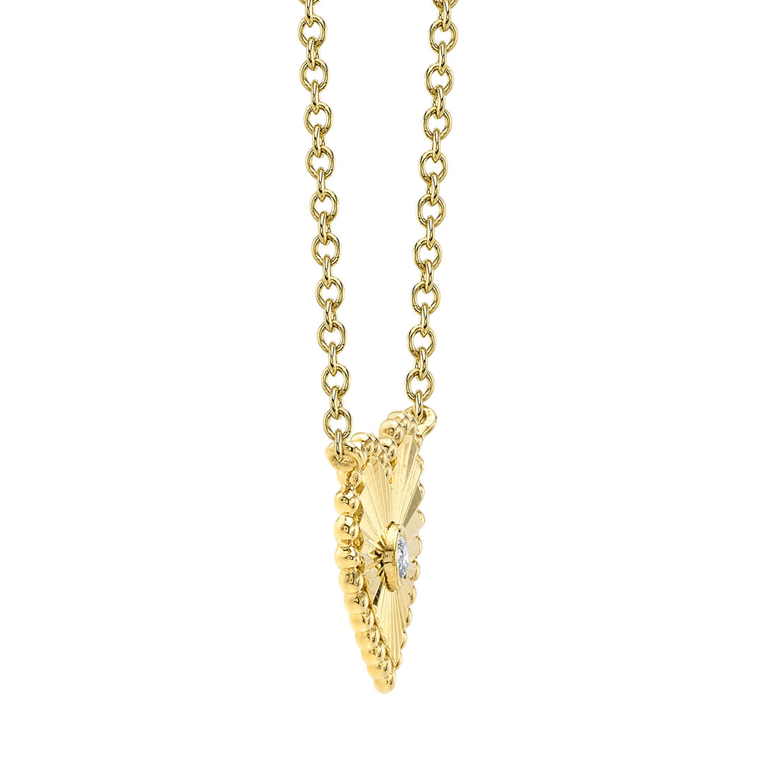 Shy Creation 0.02Ct 14K Yellow Gold Diamond Bezel Ribbed Heart Necklace SC55026096