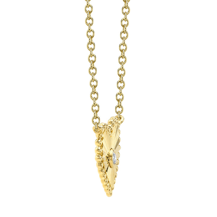 Shy Creation 0.02Ct 14K Yellow Gold Diamond Bezel Ribbed Heart Necklace SC55026096