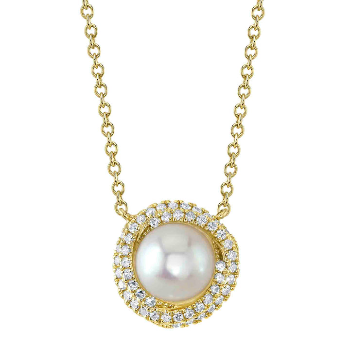 Shy Creation 0.13Ct 14K Yellow Gold Diamond & Cultured Pearl Necklace SC55026351