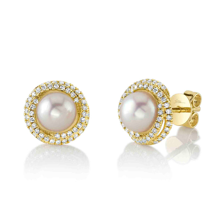 Shy Creation 0.26Ct 14K Yellow Gold Diamond & Cultured Pearl Stud Earring SC55026354