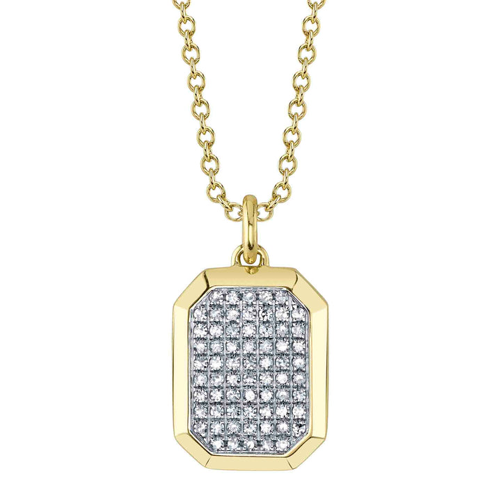Shy Creation 0.15Ct 14K Yellow Gold Diamond Pave Dog Tag Geo Cut Necklace SC55026394RD