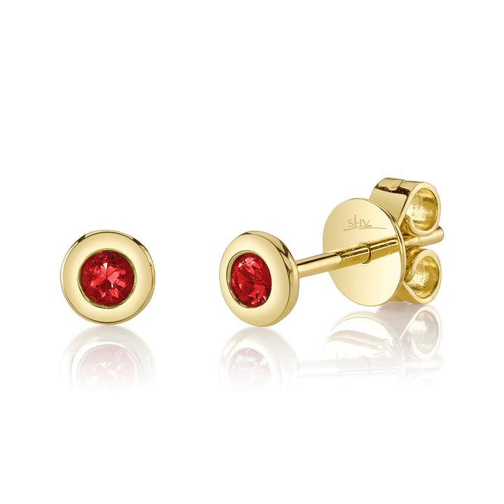 0.10 ct Ruby Bezel Stud Earrings in 14K Yellow Gold