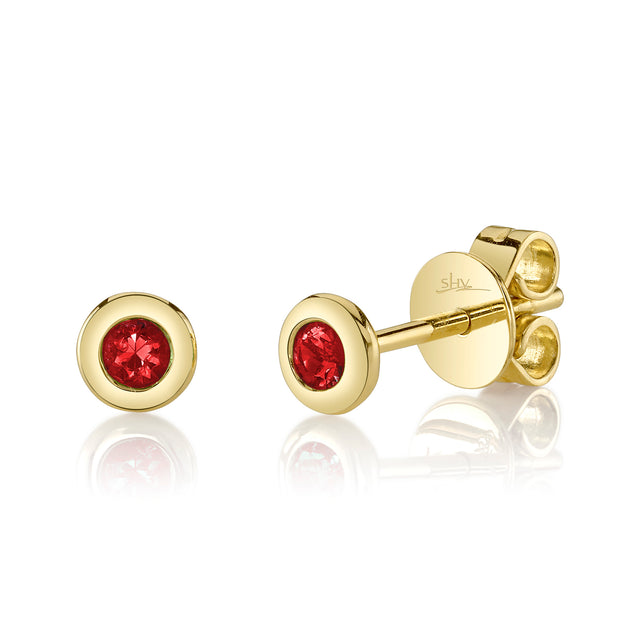 Shy Creation 0.10 ct Ruby Bezel Stud Earrings in 14K Yellow Gold