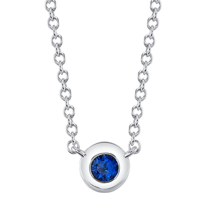 0.07 ct Blue Sapphire Bezel Necklace in 14K White Gold