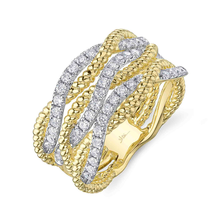 Shy Creation 0.62Ct 14K Yellow Gold Diamond Twisted Ring SC55026952RD