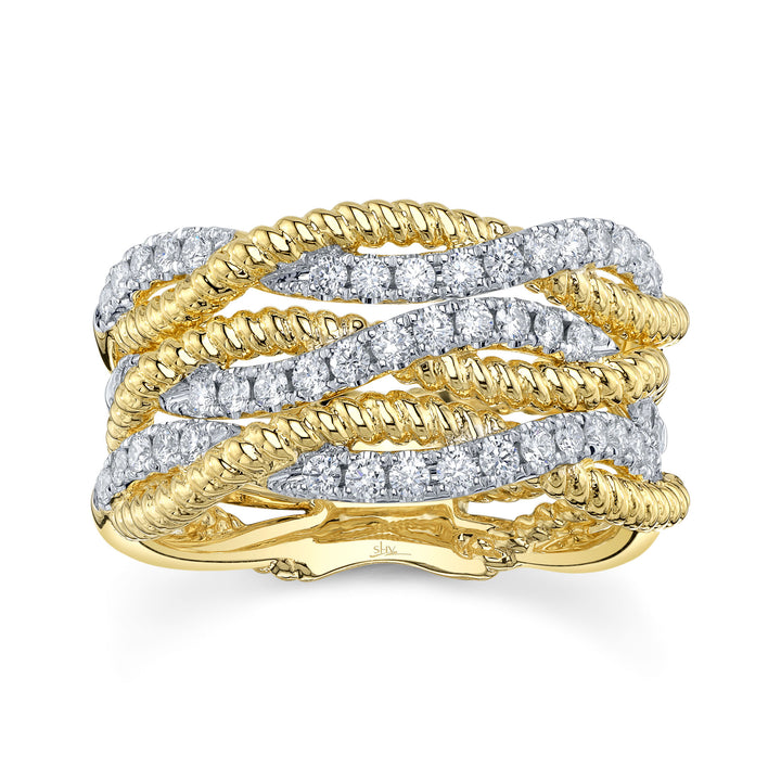 Shy Creation 0.62Ct 14K Yellow Gold Diamond Twisted Ring SC55026952RD