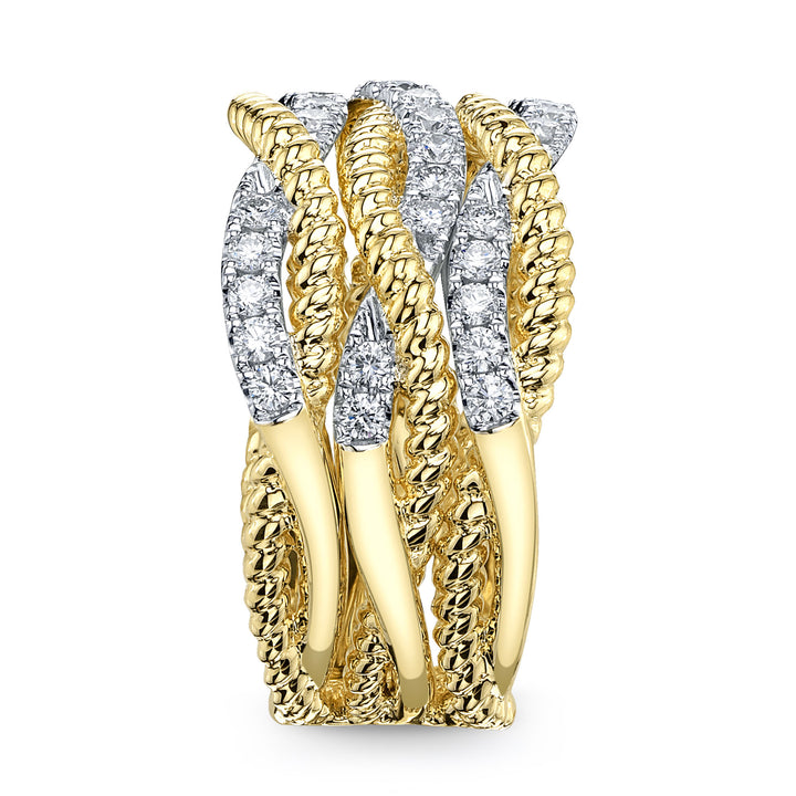 Shy Creation 0.62Ct 14K Yellow Gold Diamond Twisted Ring SC55026952RD