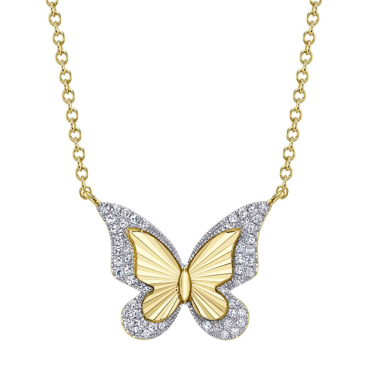 Shy Creation 0.10Ct 14K Yellow Gold Diamond Butterfly Necklace SC55027454RD