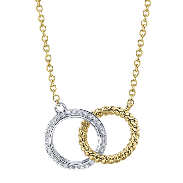 Shy Creation 0.14 ct Diamond Circle Necklace in 14K Two-Tone Yellow Gold