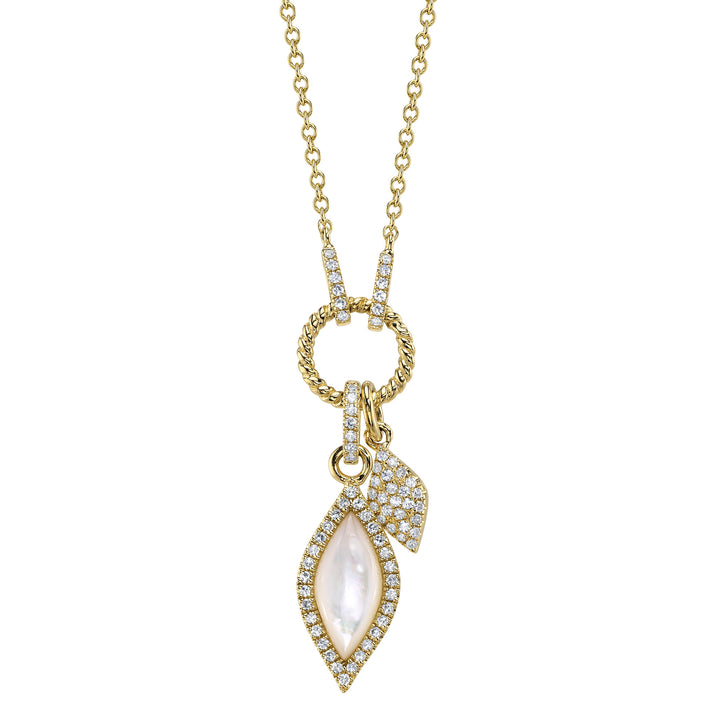 Shy Creation 0.16Ct Diamond & 0.81Ct Mother Of Pearl 14K Yellow Gold Necklace SC55027647