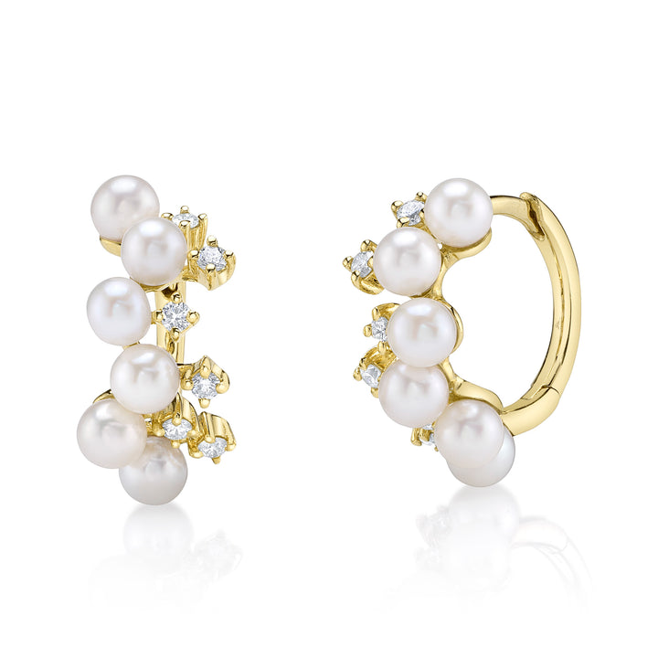 Shy Creation 0.17Ct 14K Yellow Gold Diamond & Cultured Pearl Huggie Earring SC55027687