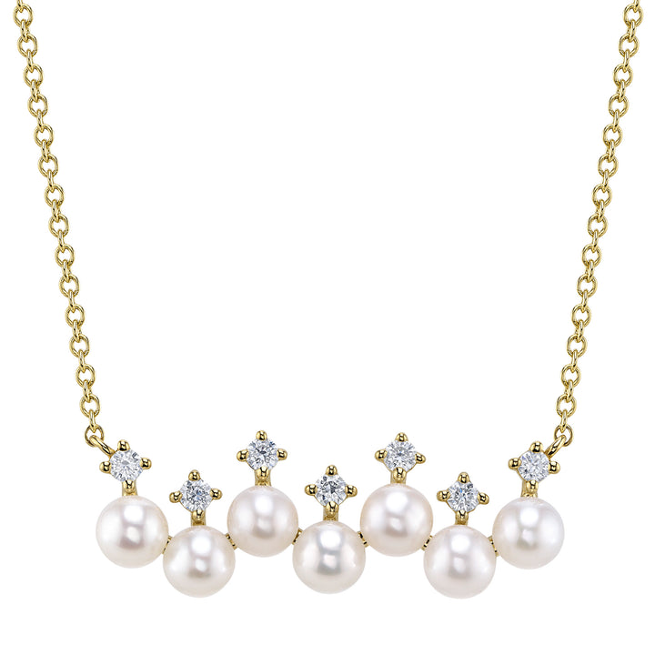 Shy Creation 0.16Ct 14K Yellow Gold Diamond & Cultured Pearl Necklace SC55027690