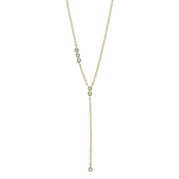 Shy Creation 0.08Ct 14K Yellow Gold Diamond Bezel Lariat Necklace SC55027794